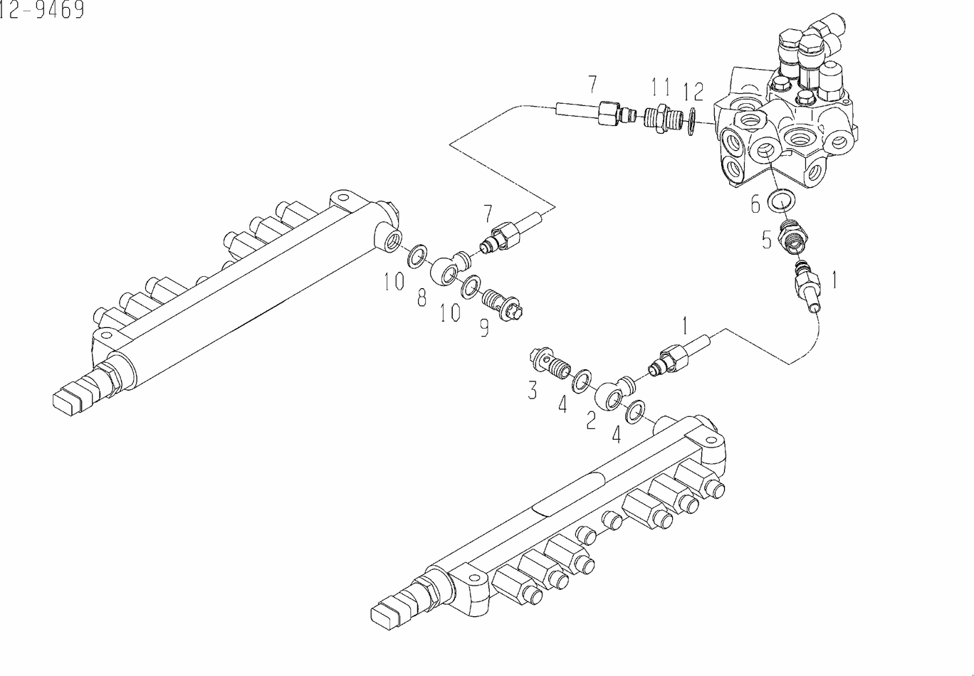Exploded view of fuel lines return pressure pipe