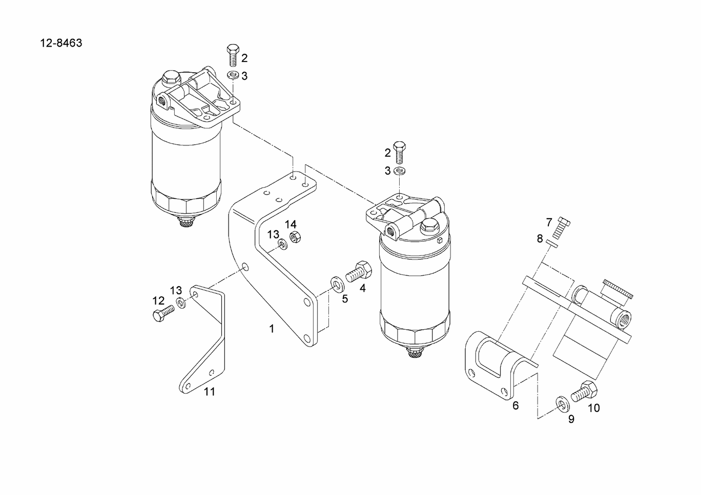 Exploded view of fuel prefilter bracket