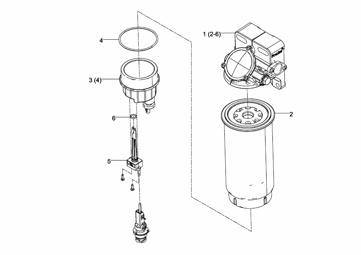Exploded view of fuel prefilter single components