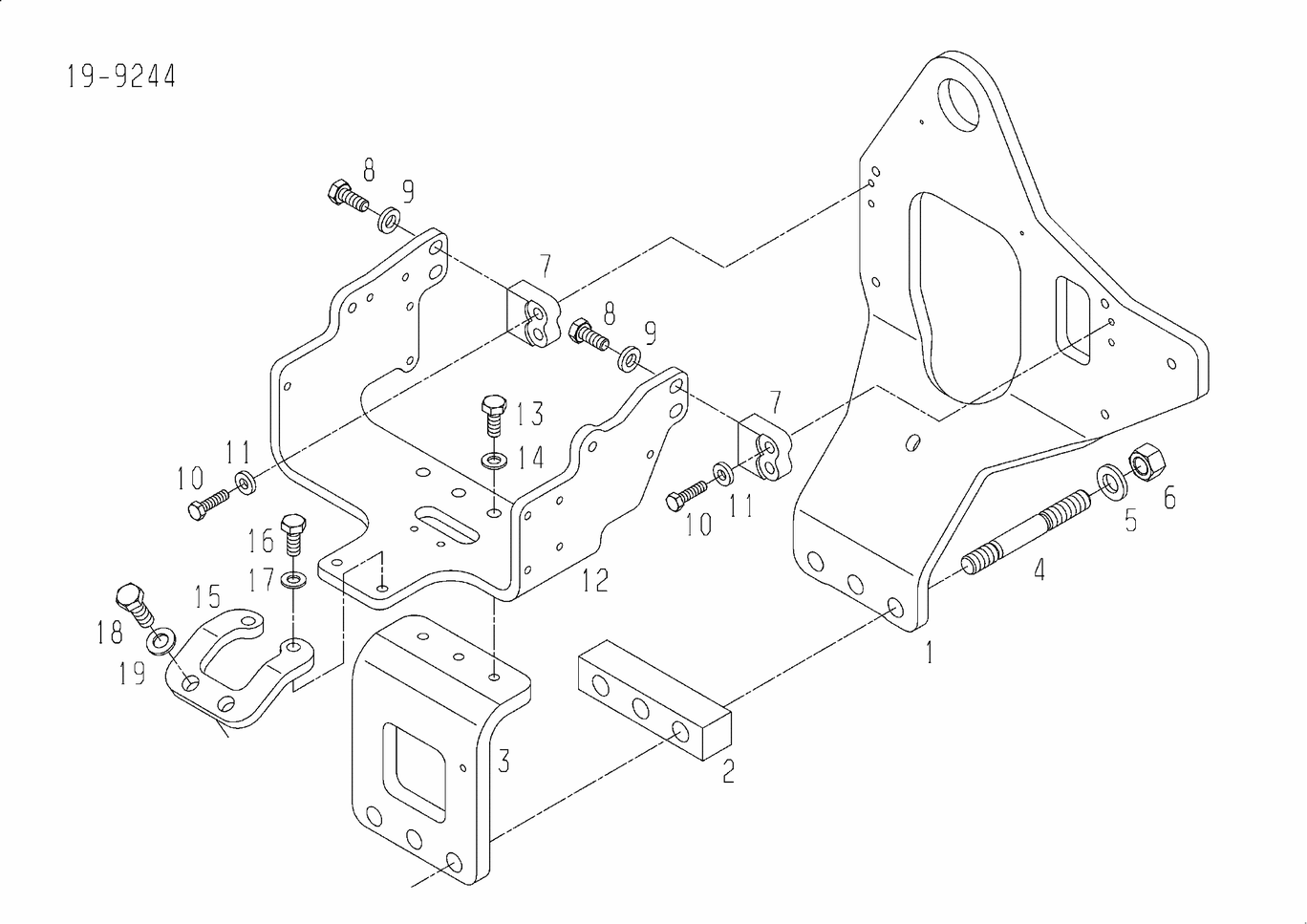 Exploded view of engine support flywheel housing