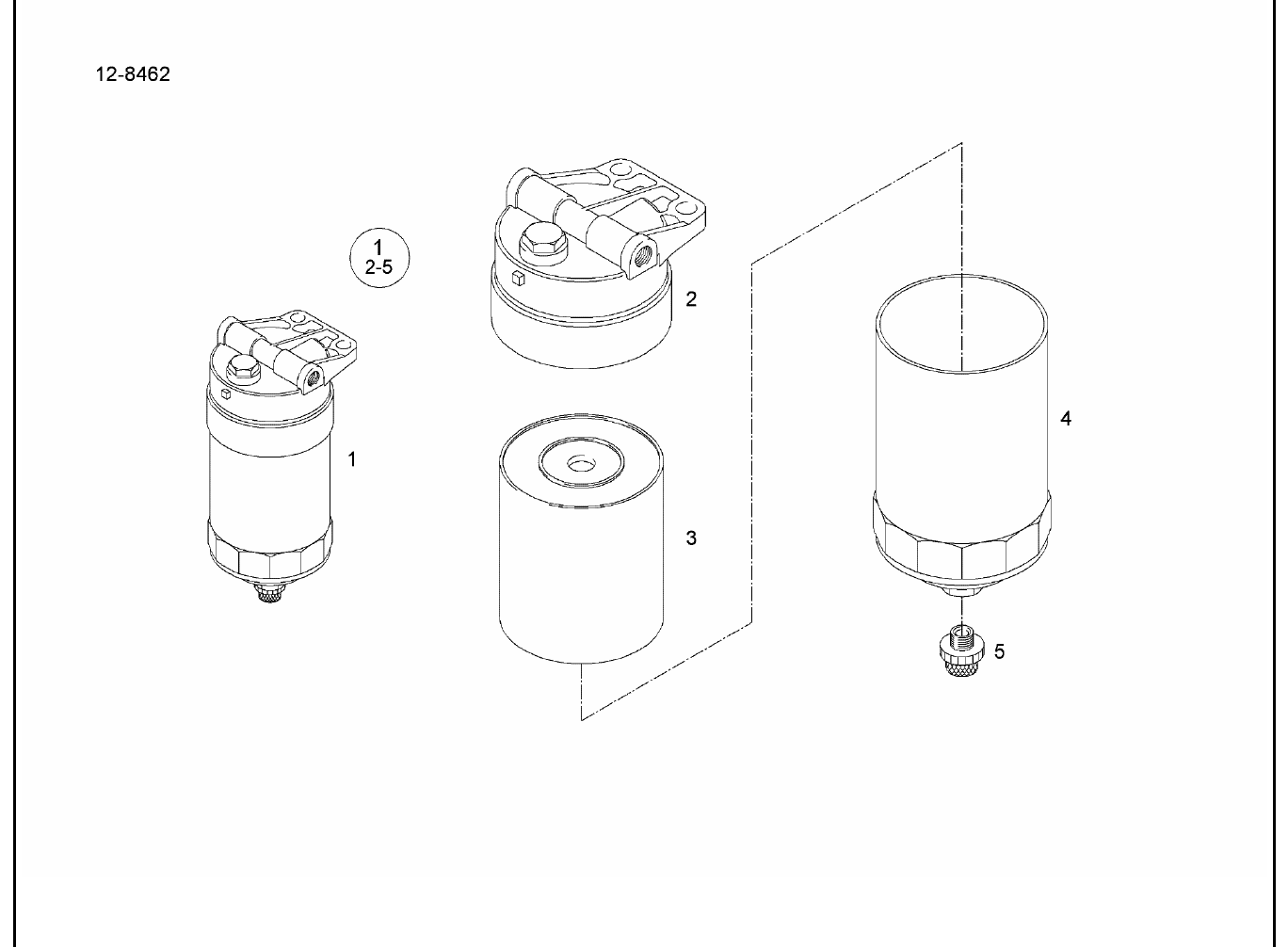 MAN D2842 LE443 fuel filter components exploded parts diagram with numbered positions