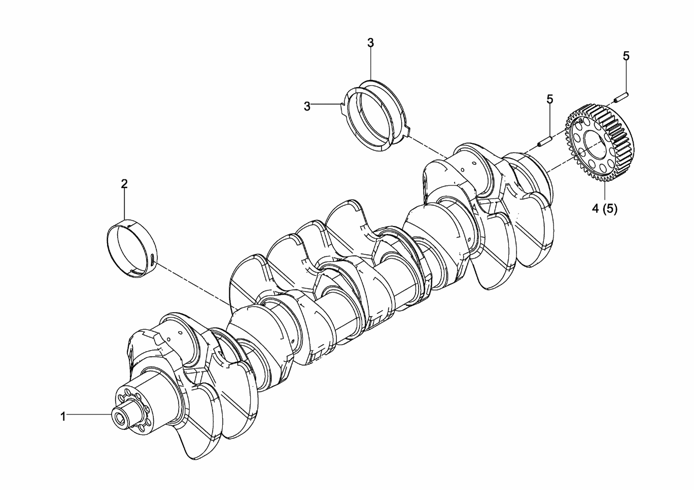Exploded view of crankshaft bearing timing gear - crankshaft