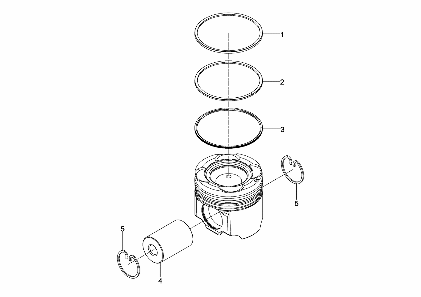 Exploded view of piston components