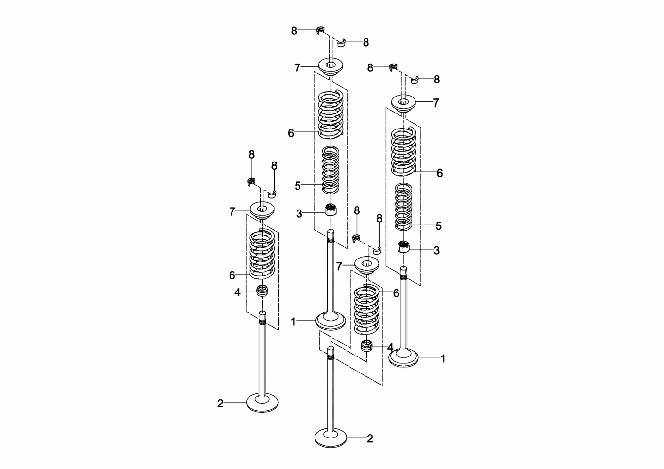 Exploded view of valves