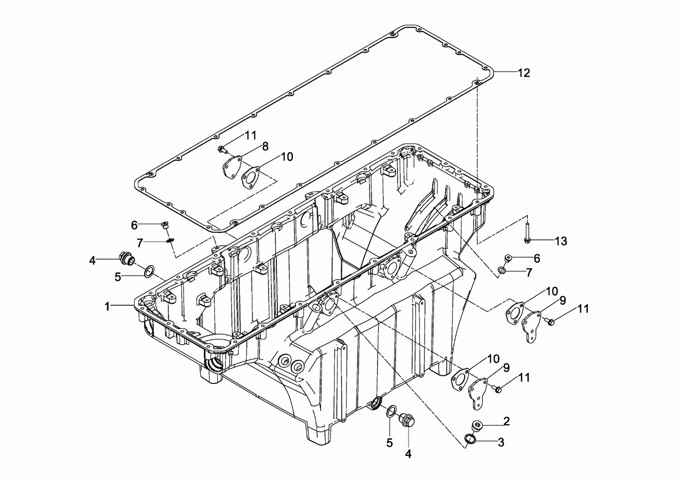 Exploded view of oil sump