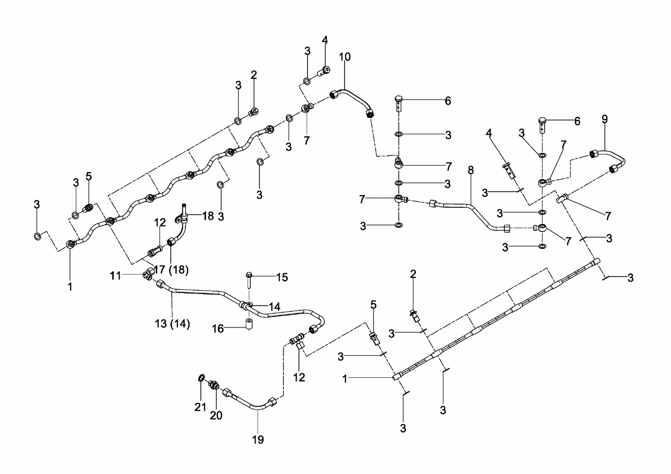 Exploded view of cooling water lines