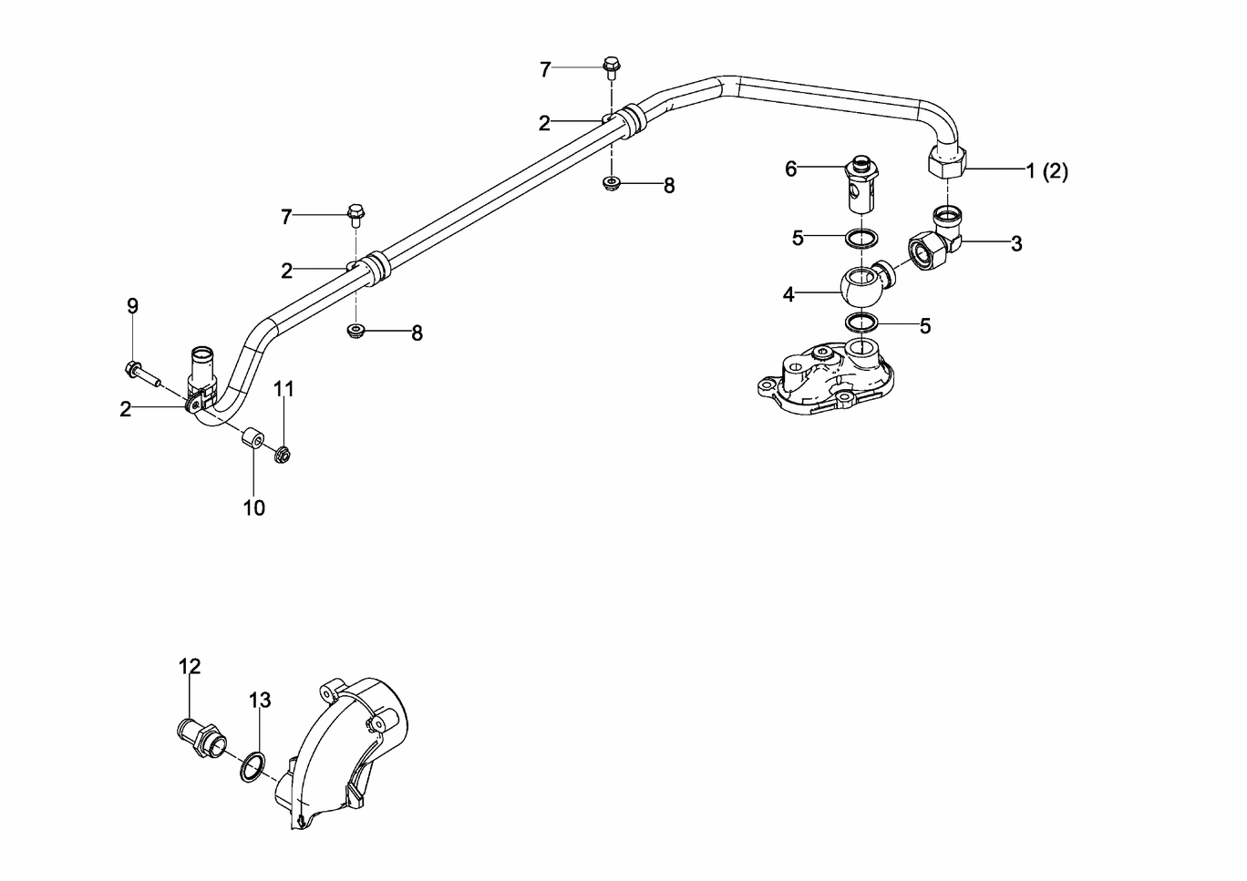 Exploded view of cooling water lines