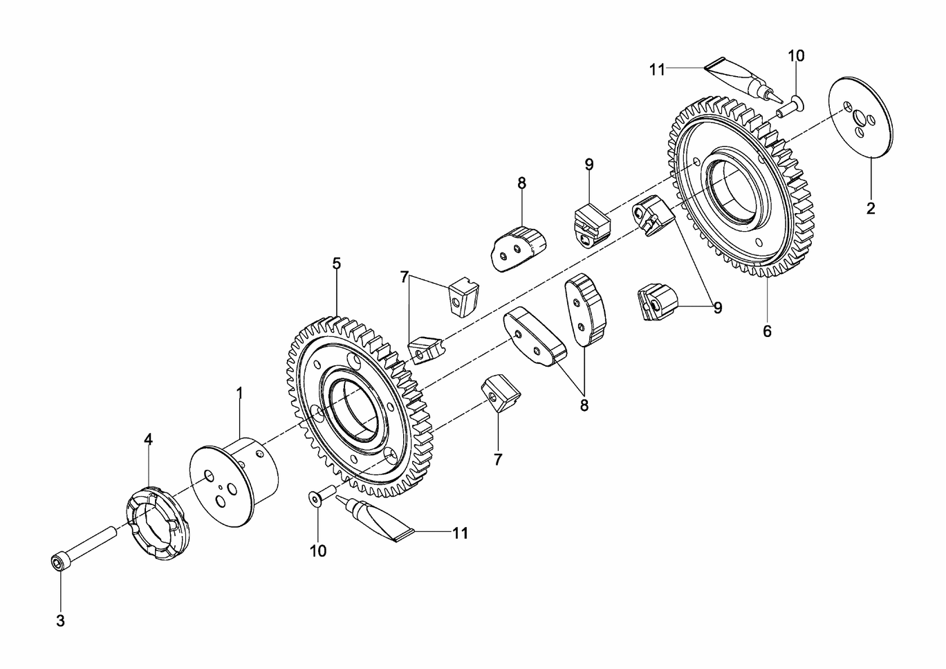 Exploded view of intermediate gear gear stud