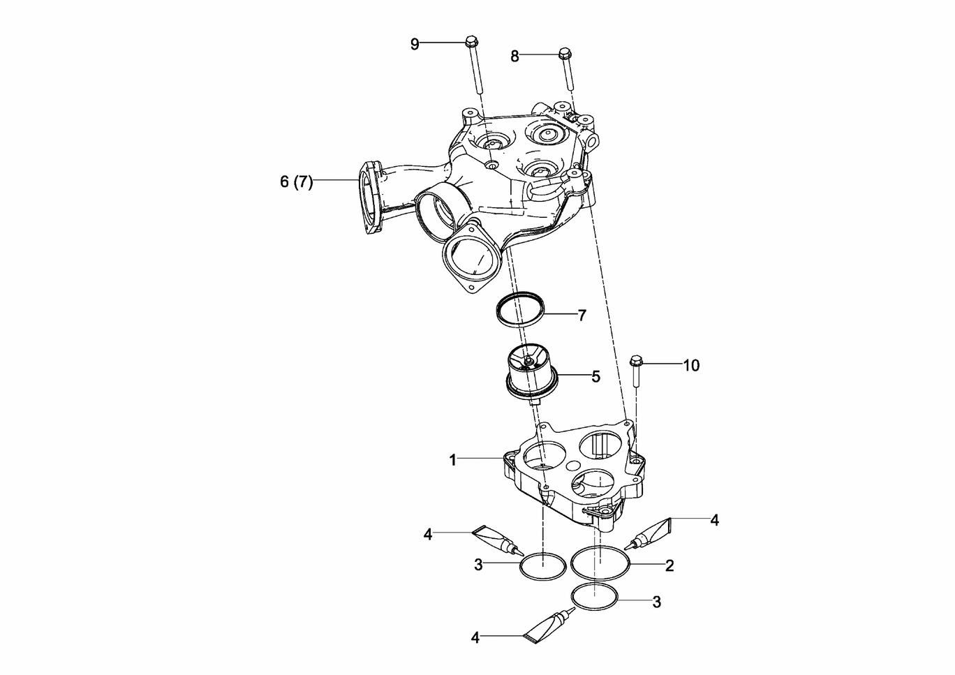 Exploded view of thermostat mounting parts