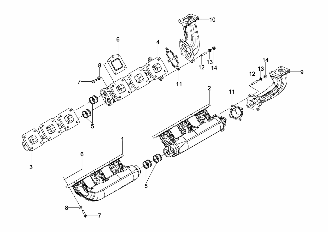 MAN D2862 LE133 exhaust pipes exhaust elbow exploded parts diagram with numbered positions