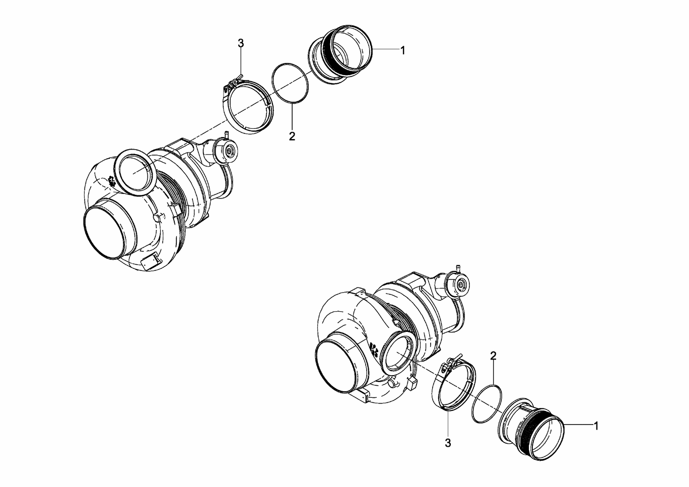 MAN D2862 LE133 straight charge air pipe turbocharger exploded parts diagram with numbered positions