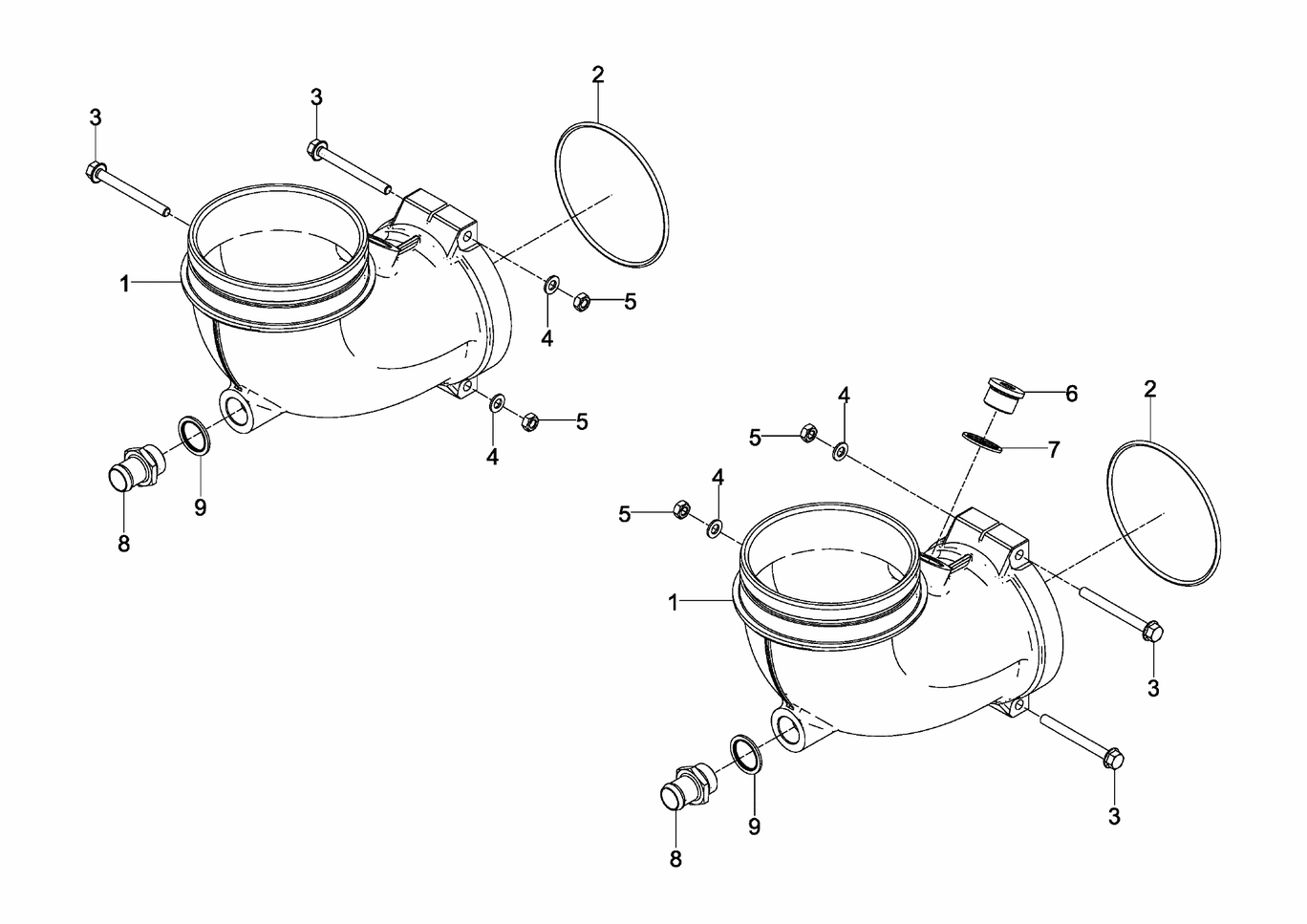 Exploded view of intake manifold turbocharger