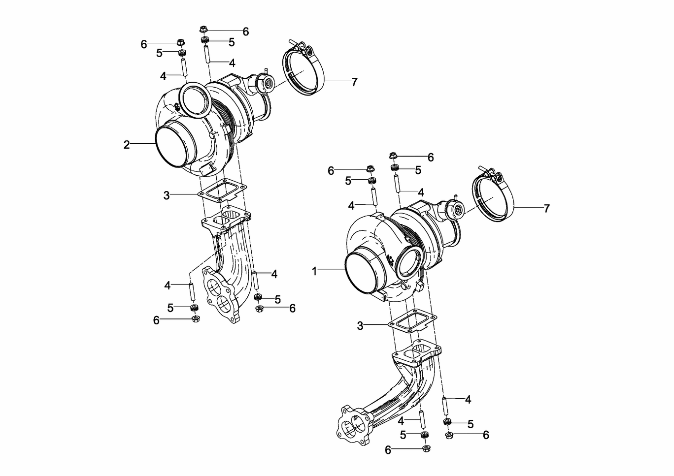Exploded view of turbocharger