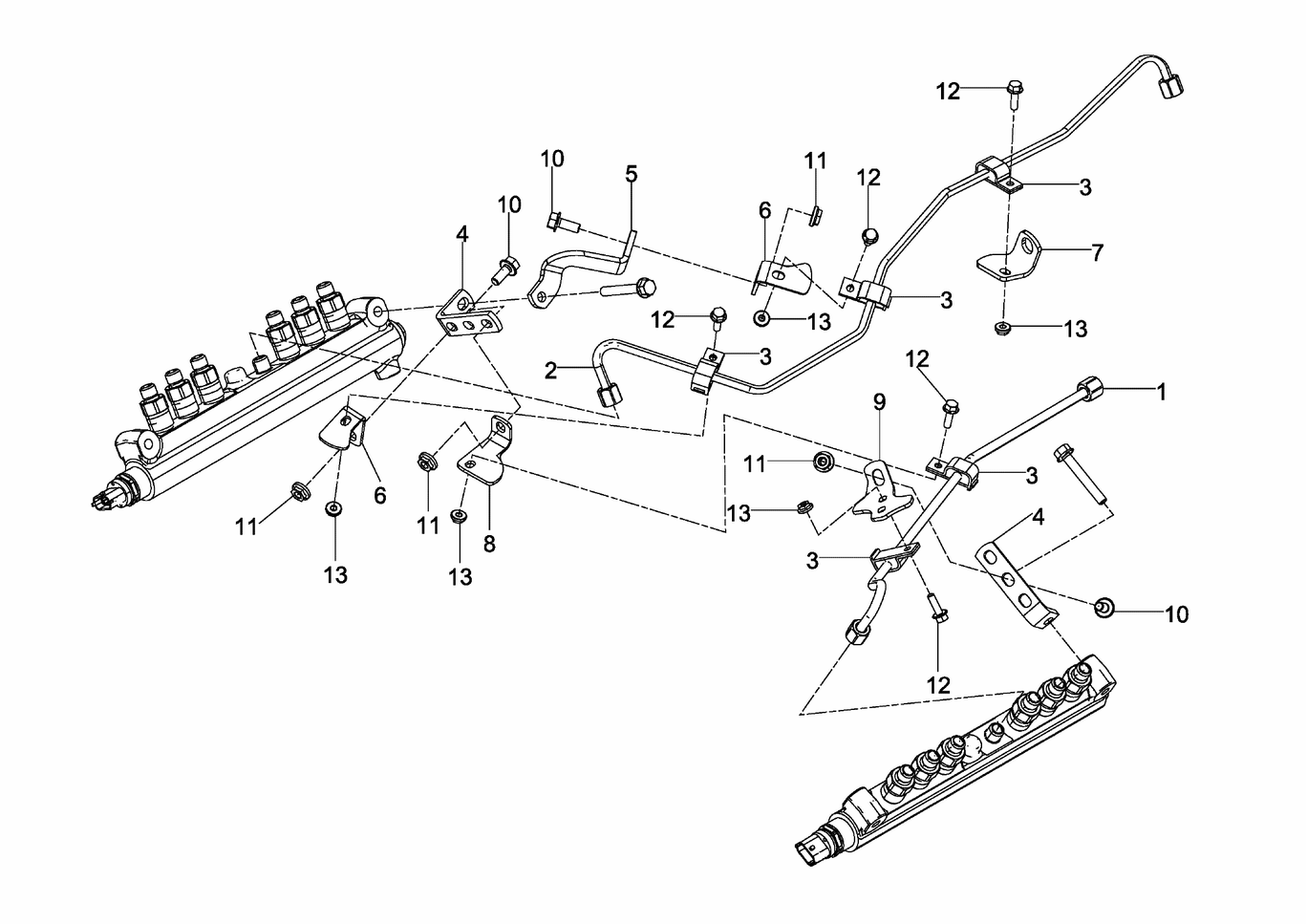 MAN D2862 LE133 pressure line hp pump pressure pipe exploded parts diagram with numbered positions