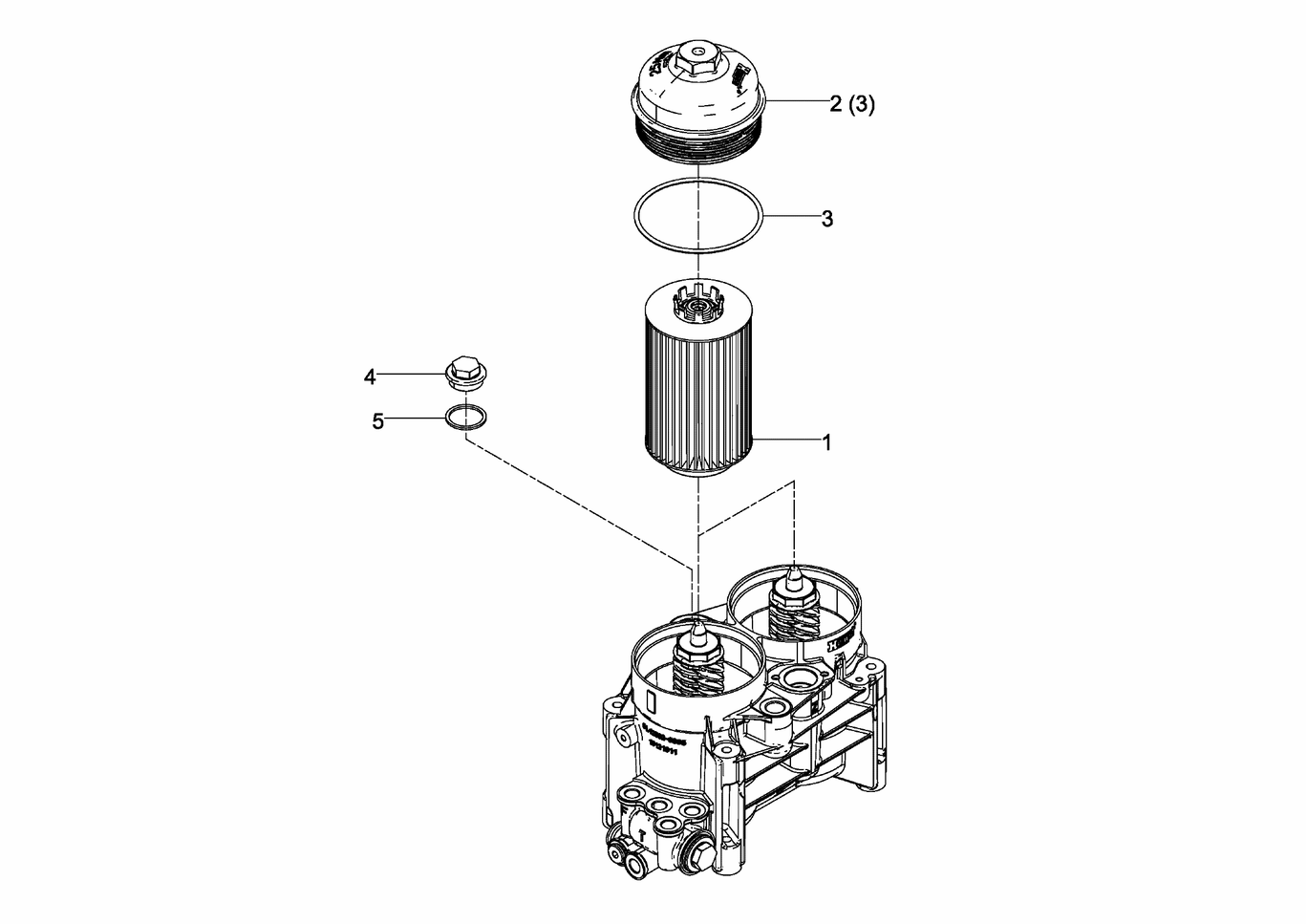 Exploded view of fuel filter components