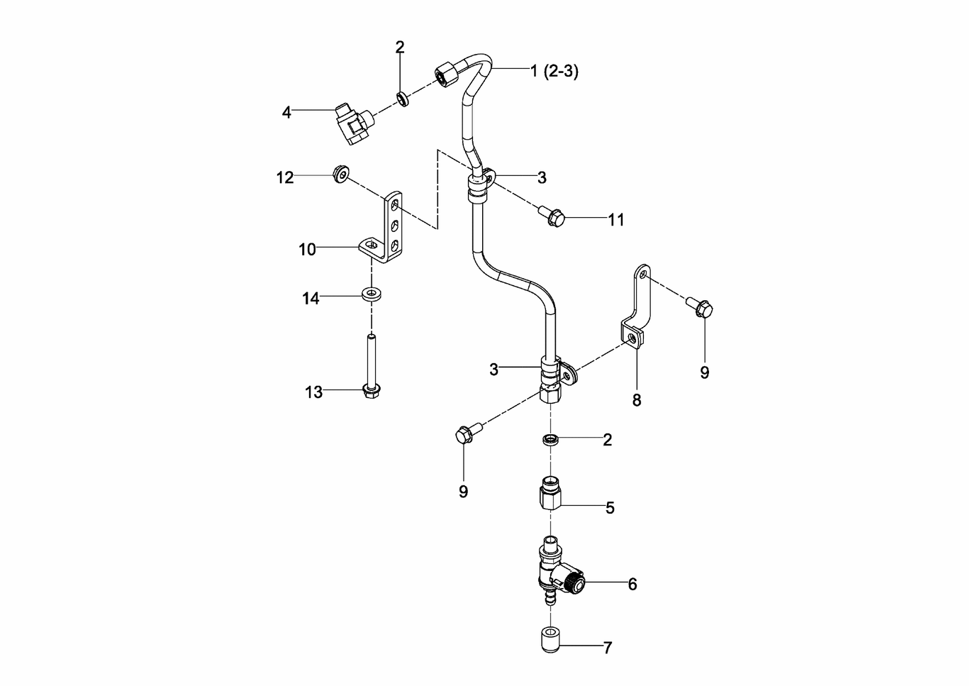 Exploded view of fuel line fuel filter drain cock