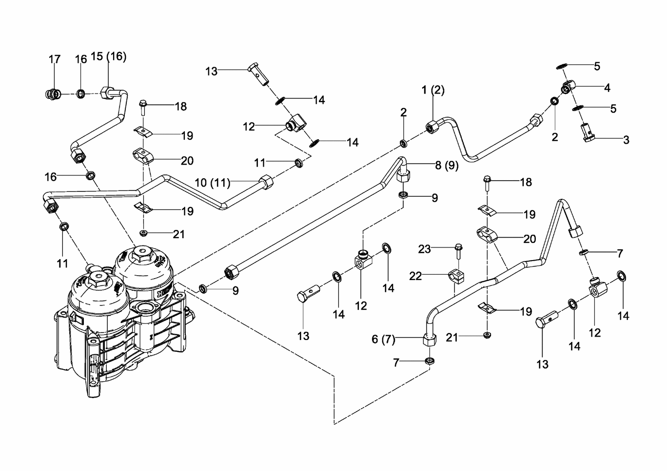 Exploded view of fuel lines