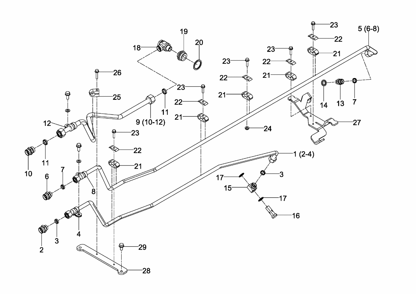 Exploded view of fuel lines