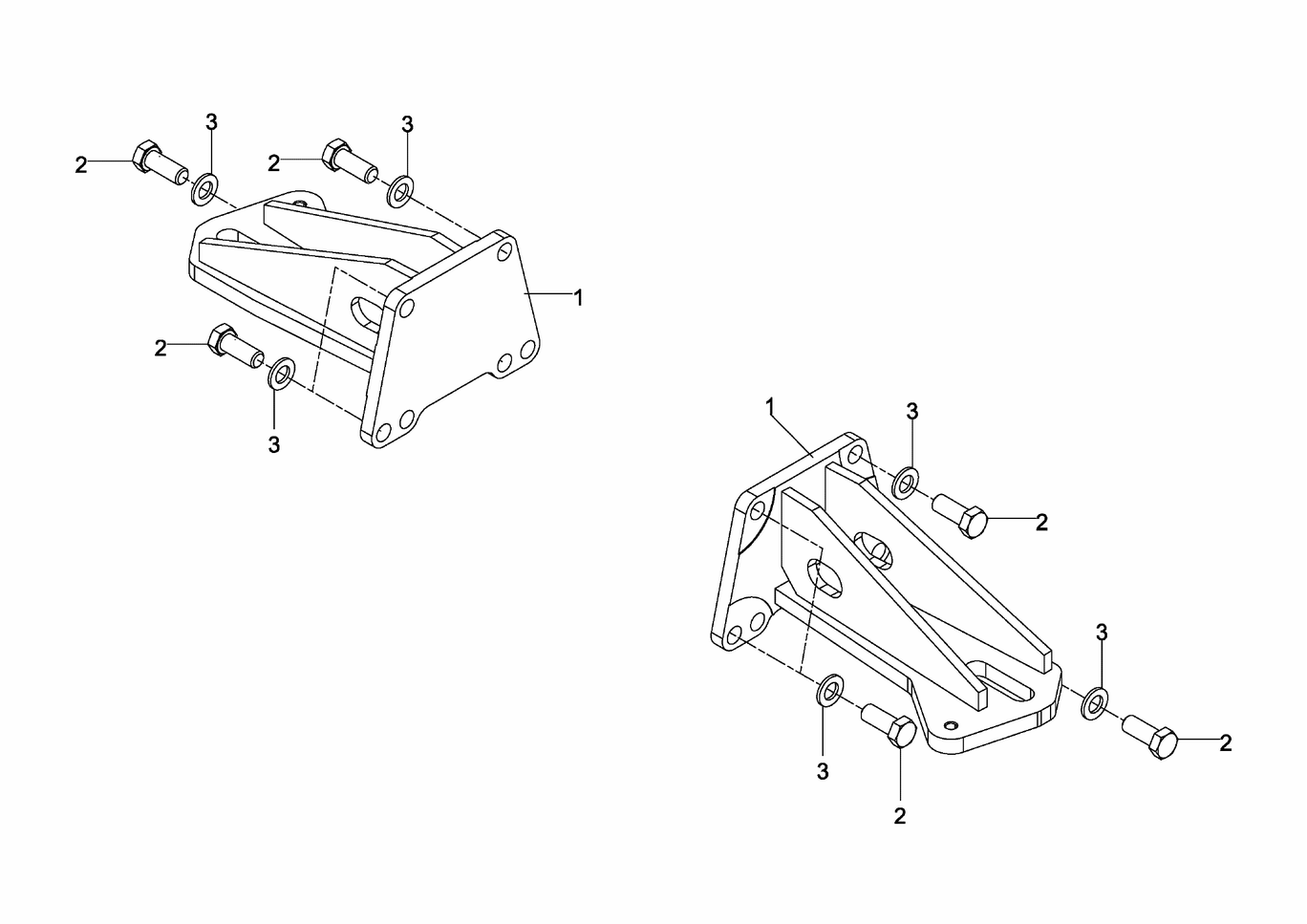 Exploded view of engine support