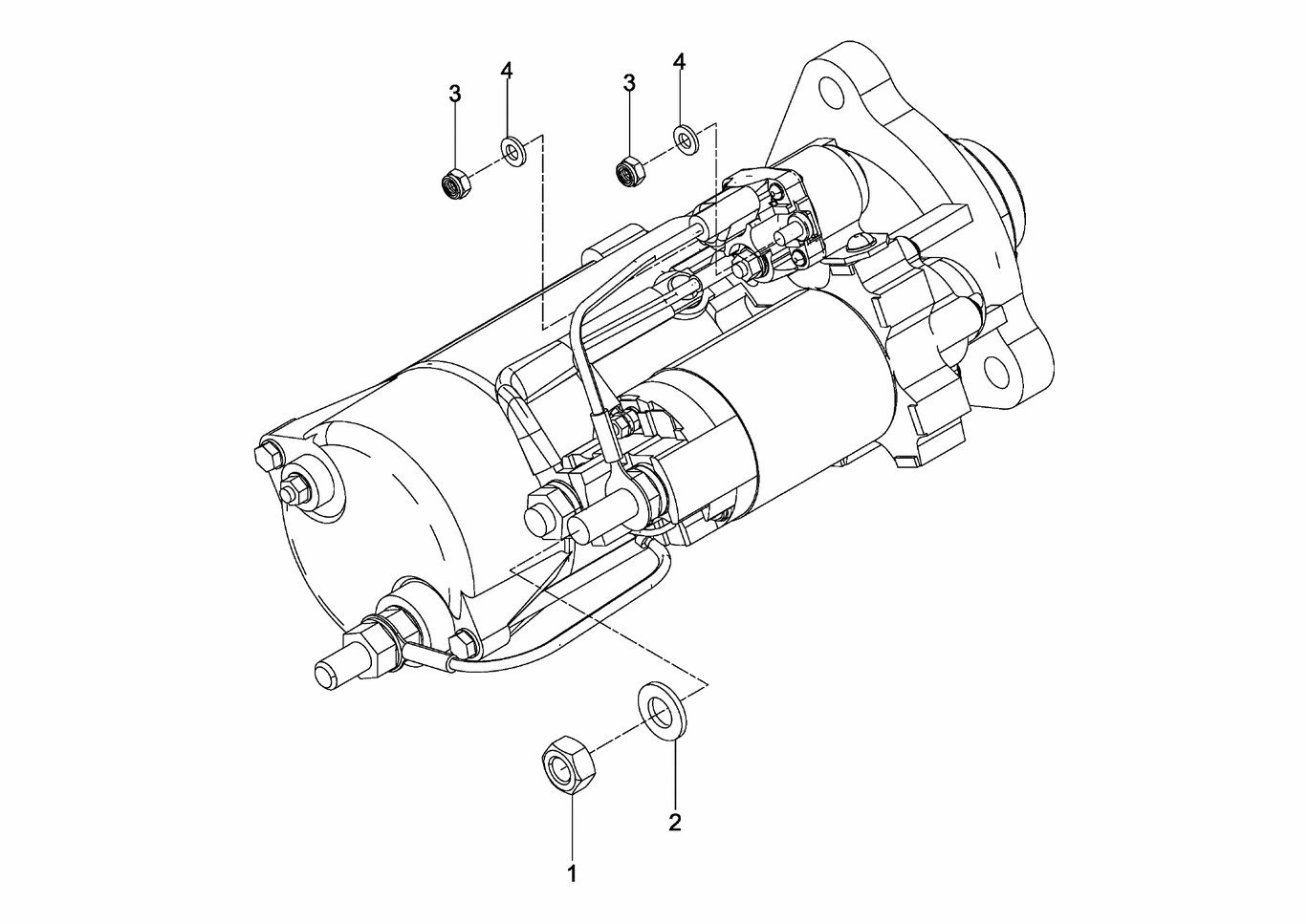 Exploded view of starter connector connecting parts