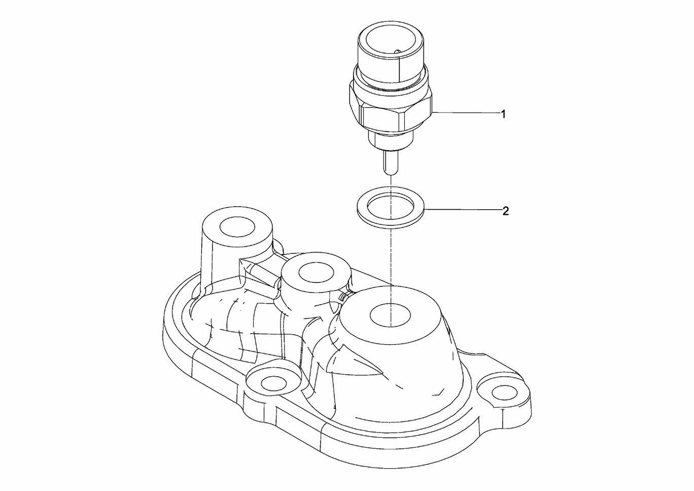 Exploded view of Temperature sensor coolant elbow