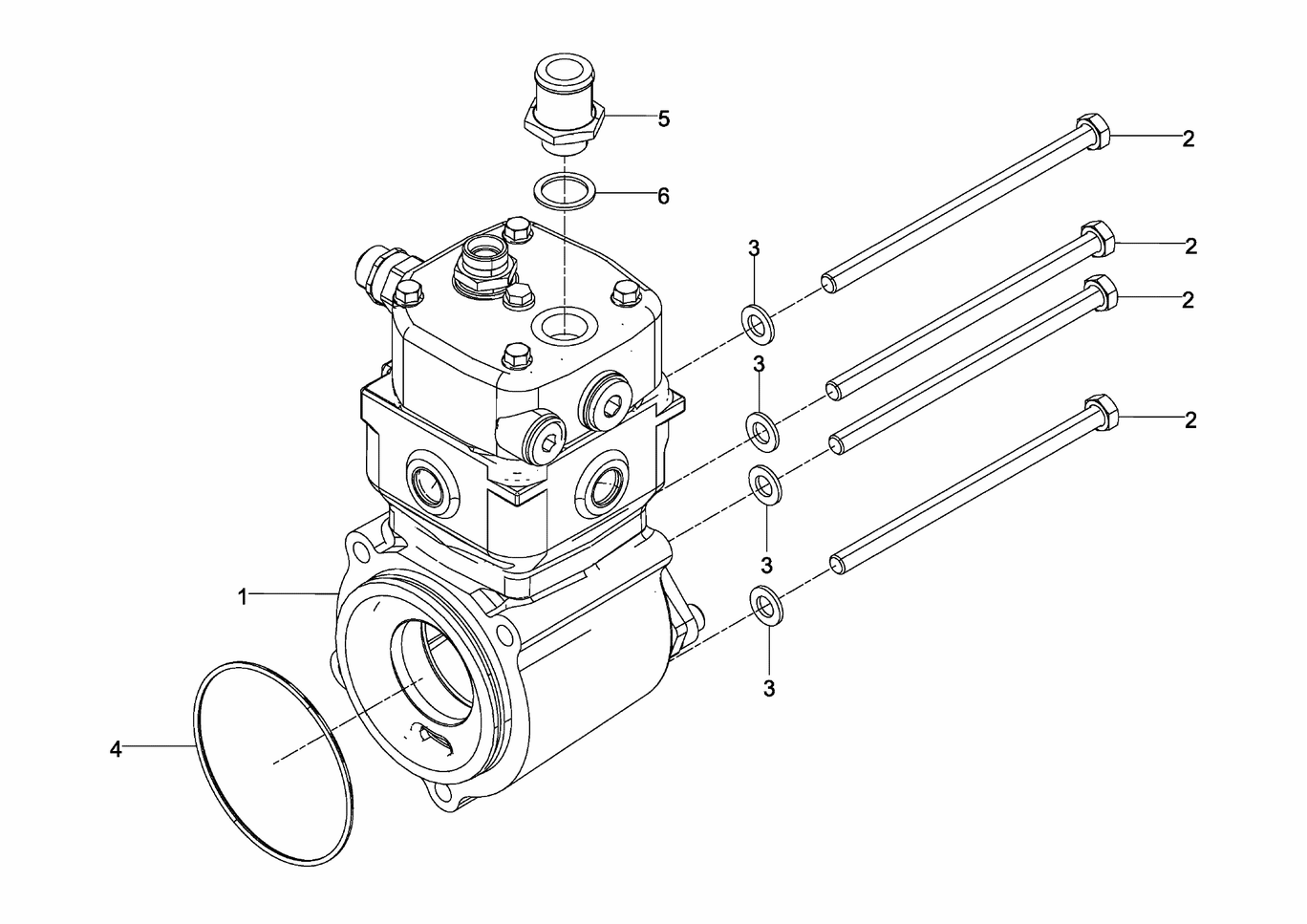 Exploded view of air compressor mounting parts
