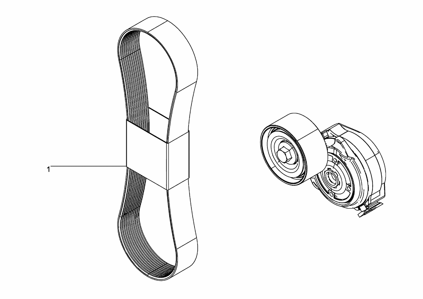 Exploded view of belt tensioner kit
