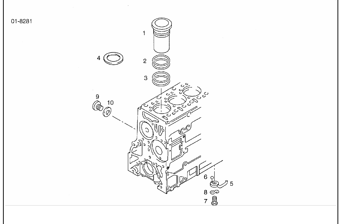 Exploded view of cylinder liner oil pressure valve drain plug