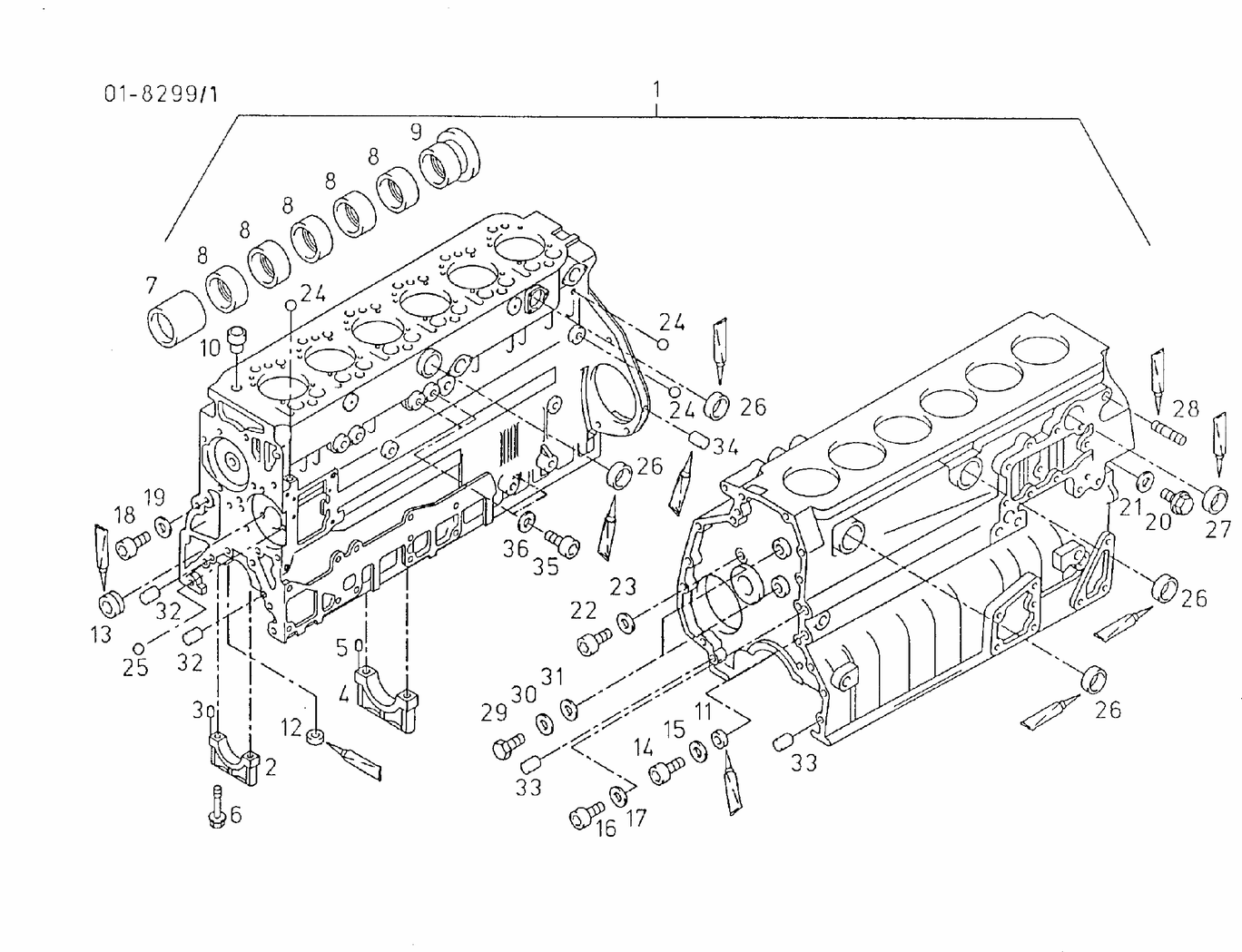 Exploded view of crankcase