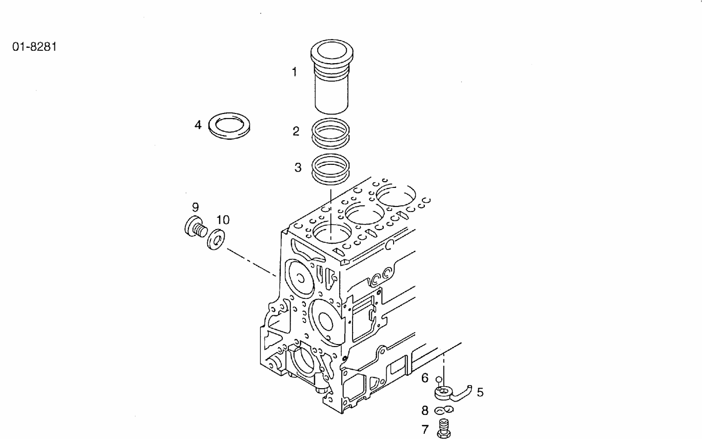 Exploded view of cylinder liner oil pressure valve drain plug