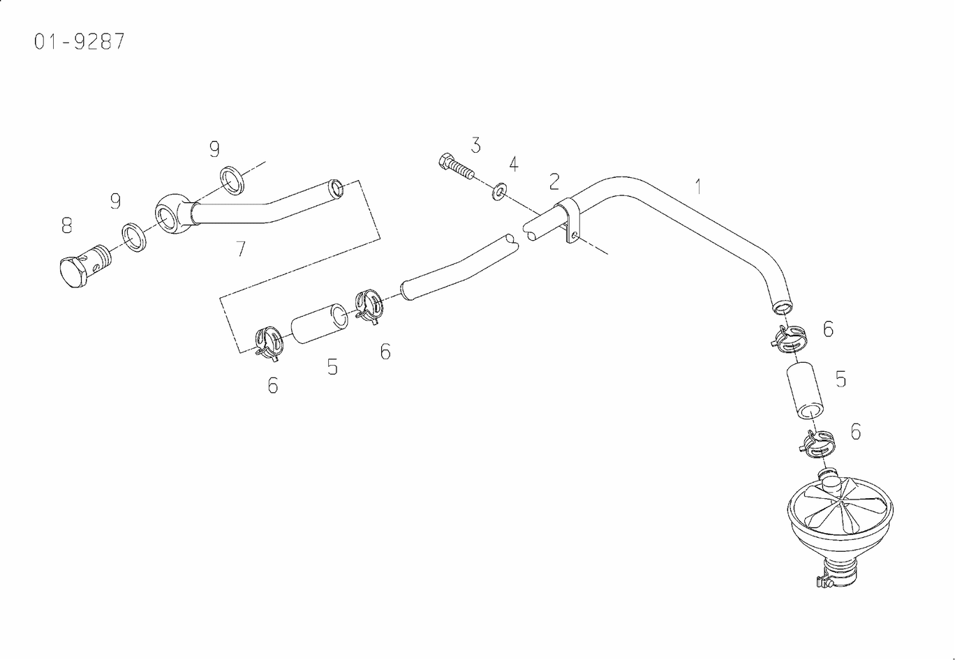 Exploded view of engine breather connecting line
