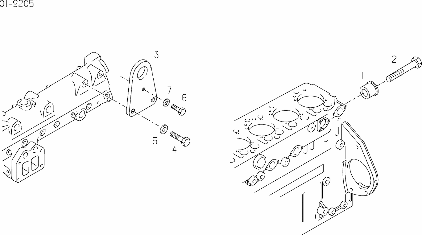 Exploded view of engine mounting
