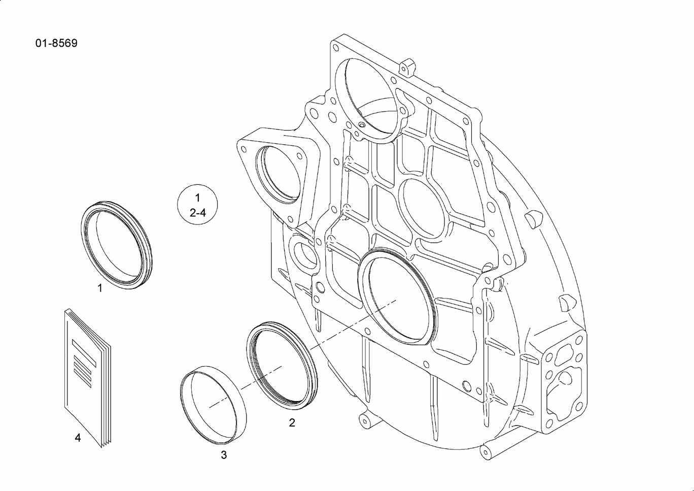 Exploded view of flywheel housing radial shaft seal