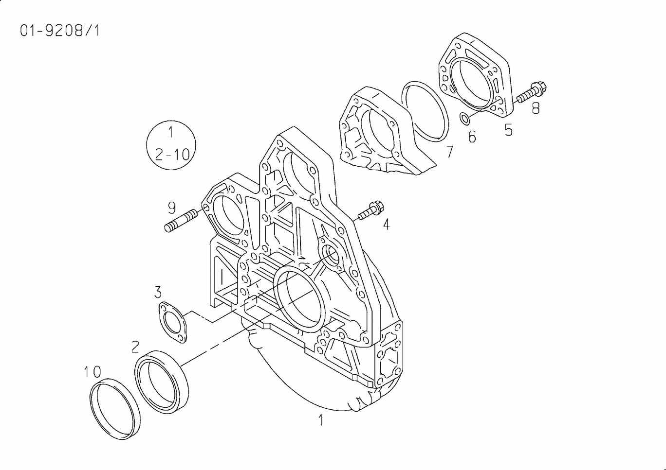 Exploded view of flywheel housing