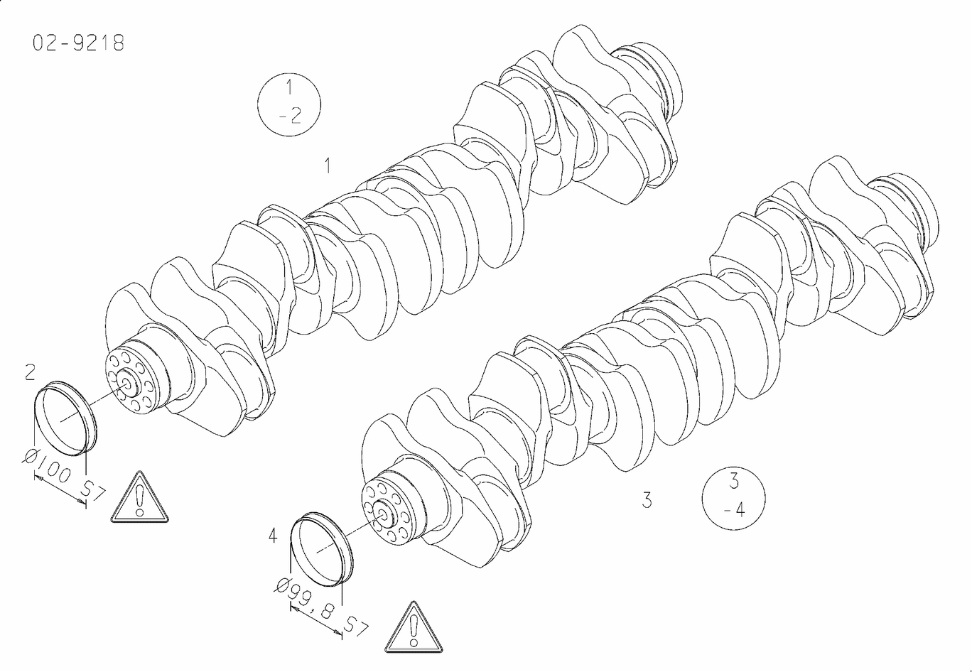 Exploded view of crankshaft