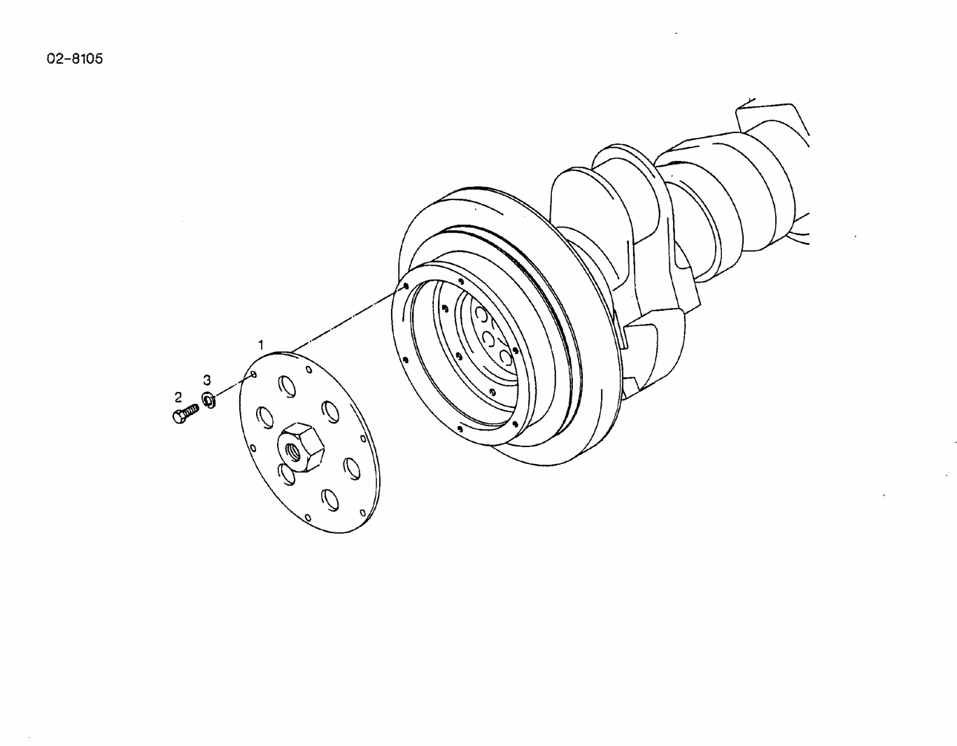 Exploded view of engine turning handle