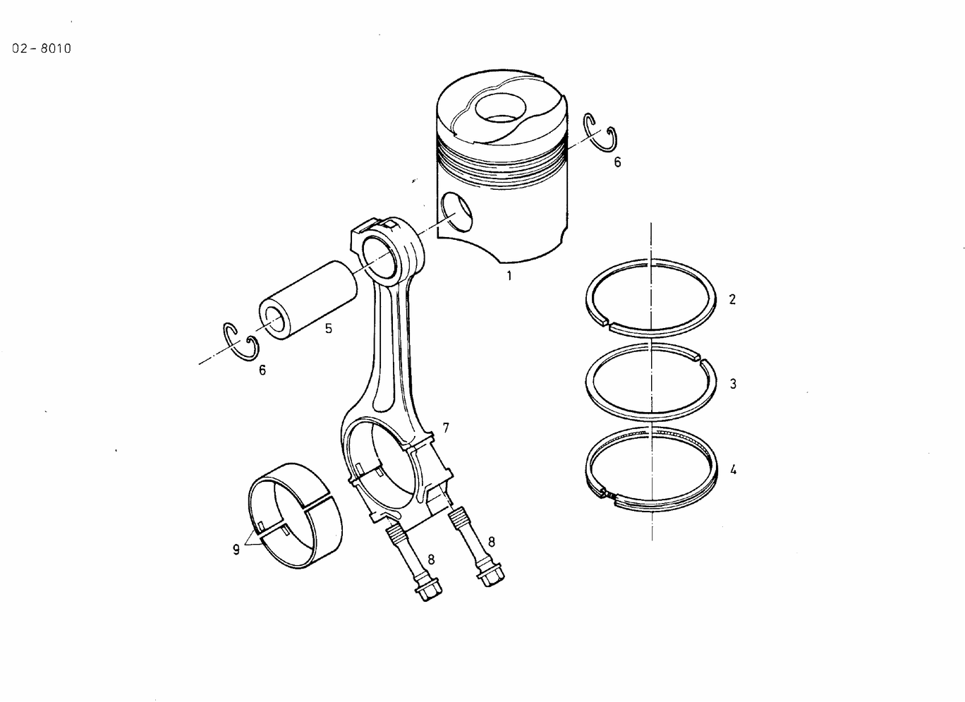 Exploded view of piston connecting rod conrod bearing