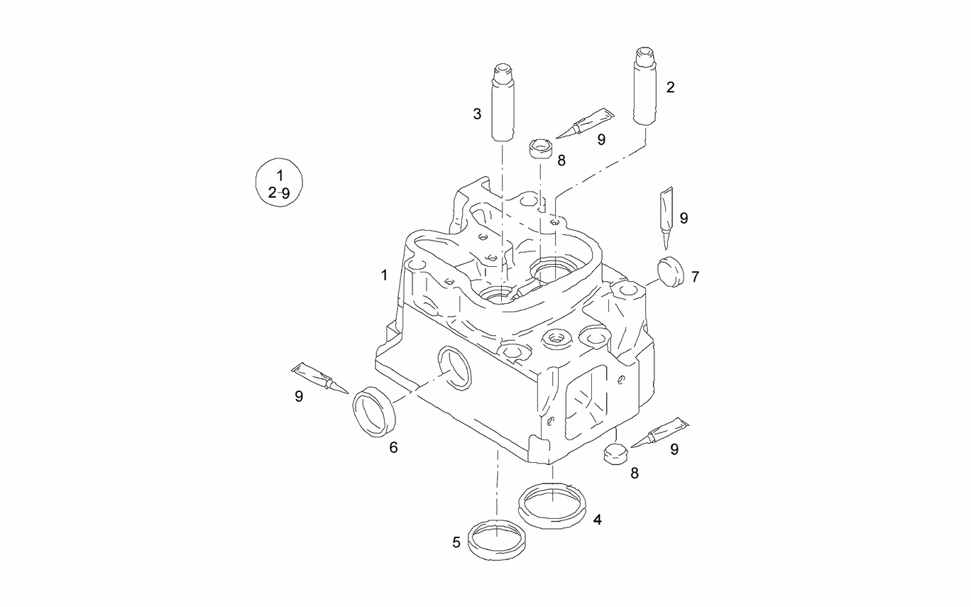 Exploded view of cylinder head components