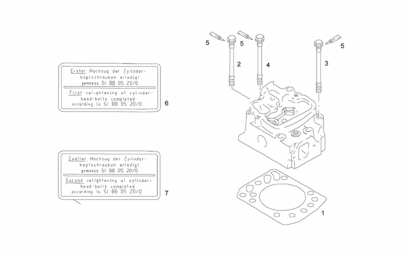 Exploded view of cylinder head gasket cylinder head bolt