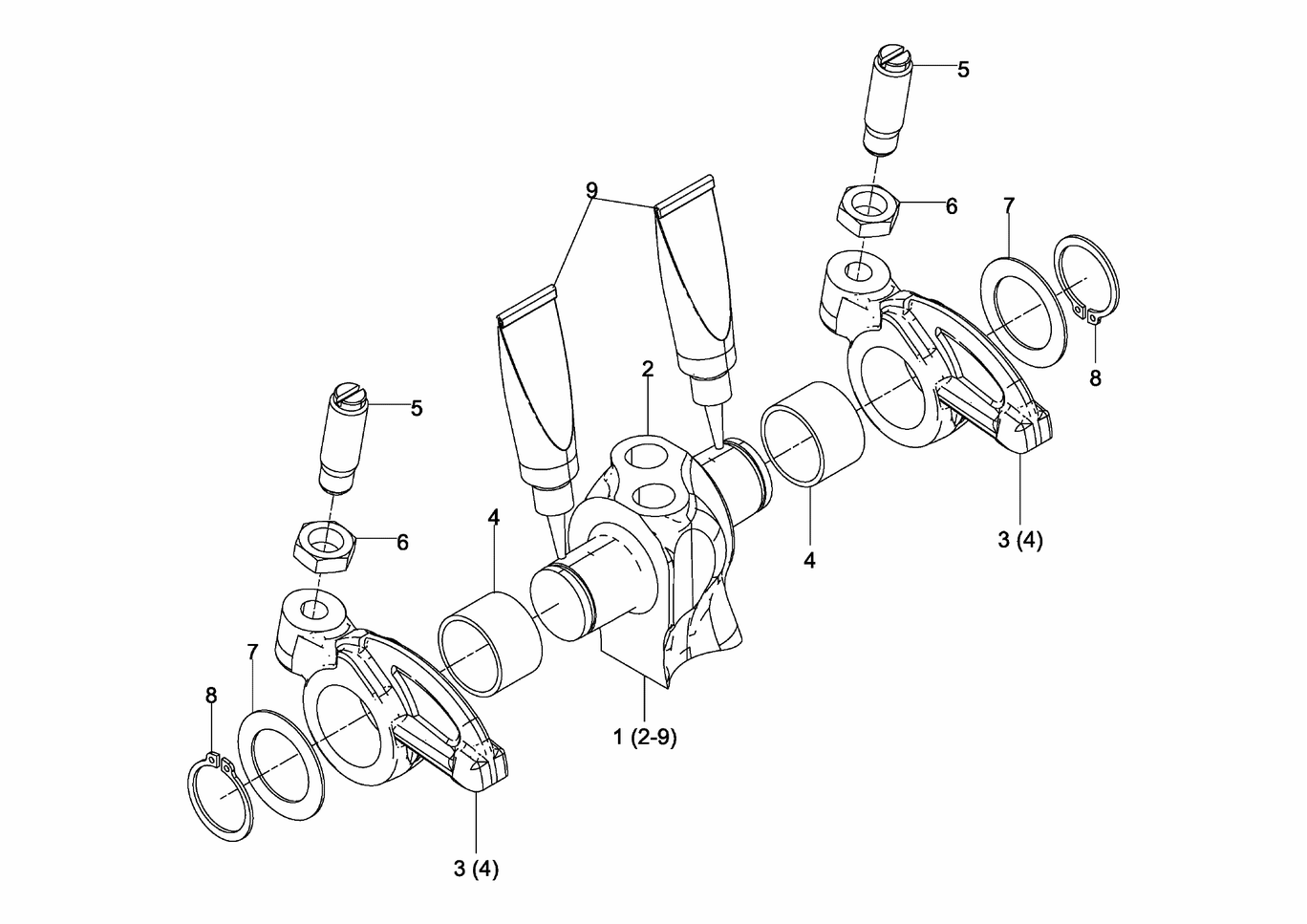 Exploded view of rocker arm mechanism components