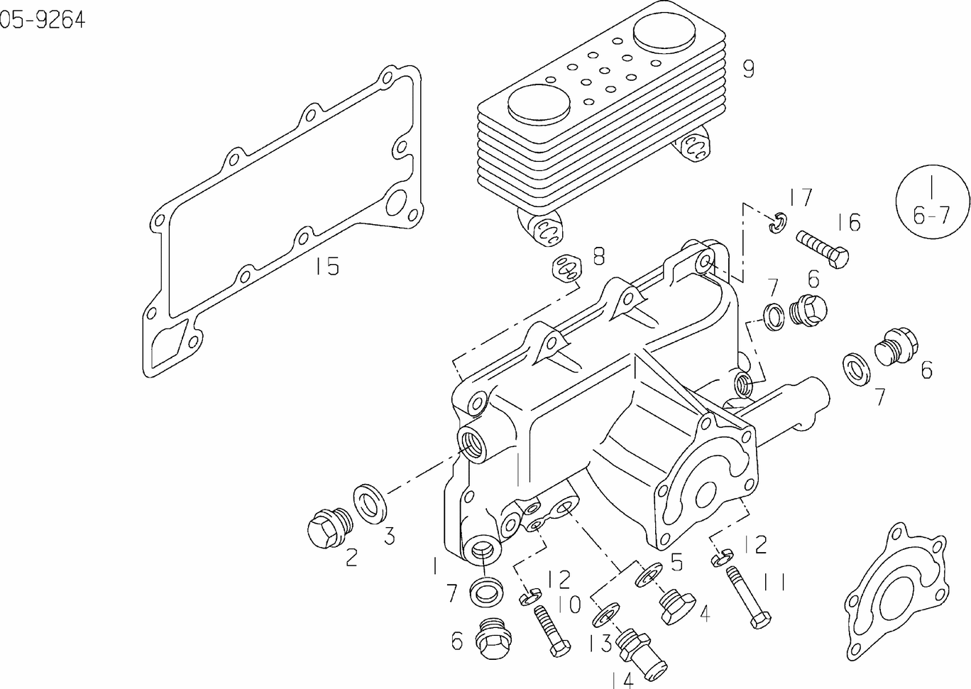 Exploded view of oil cooler connecting parts
