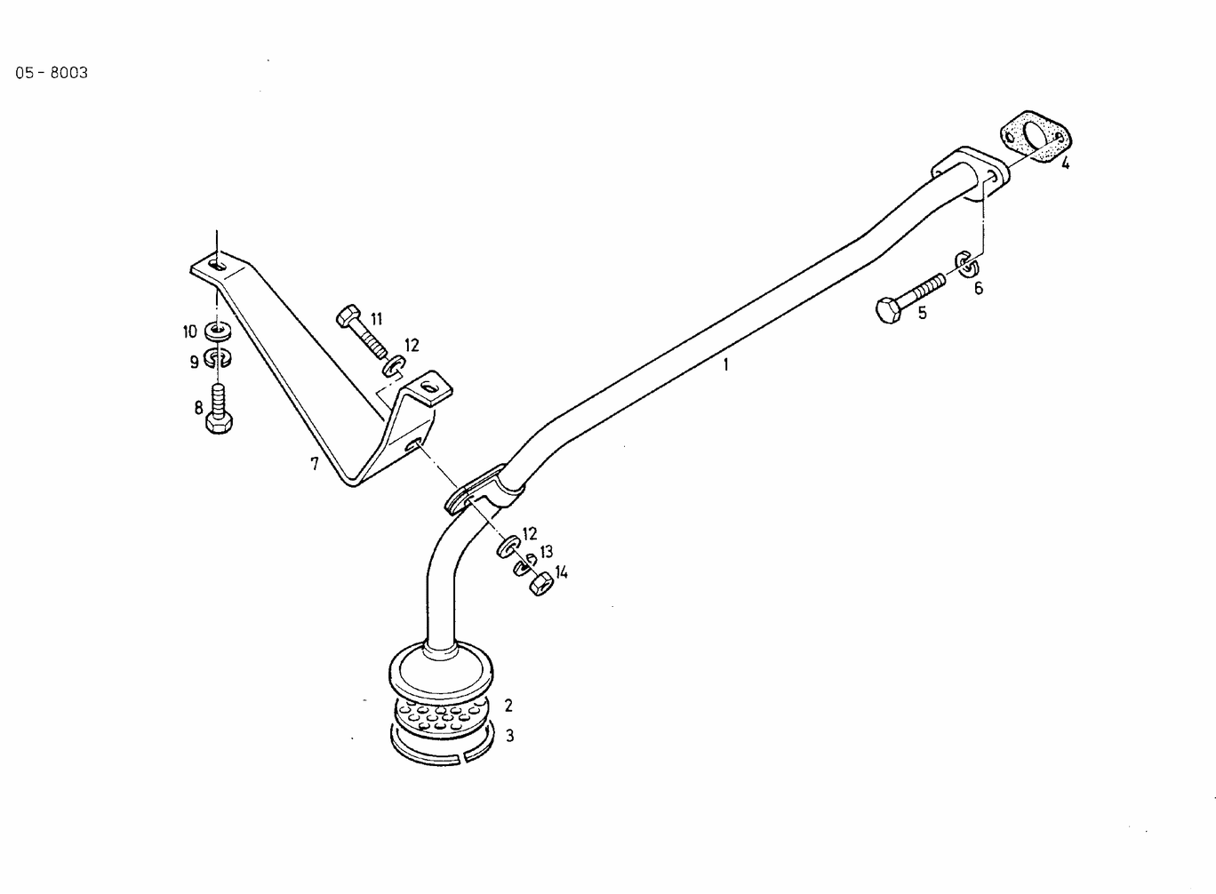 Exploded view of oil suction line deep oil sump