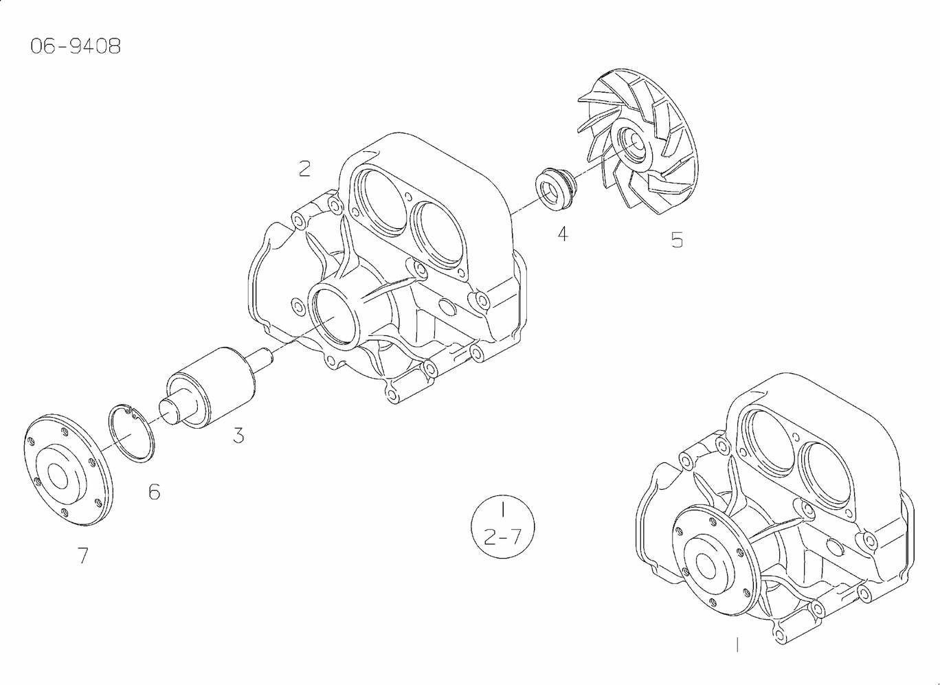 Exploded view of coolant pump