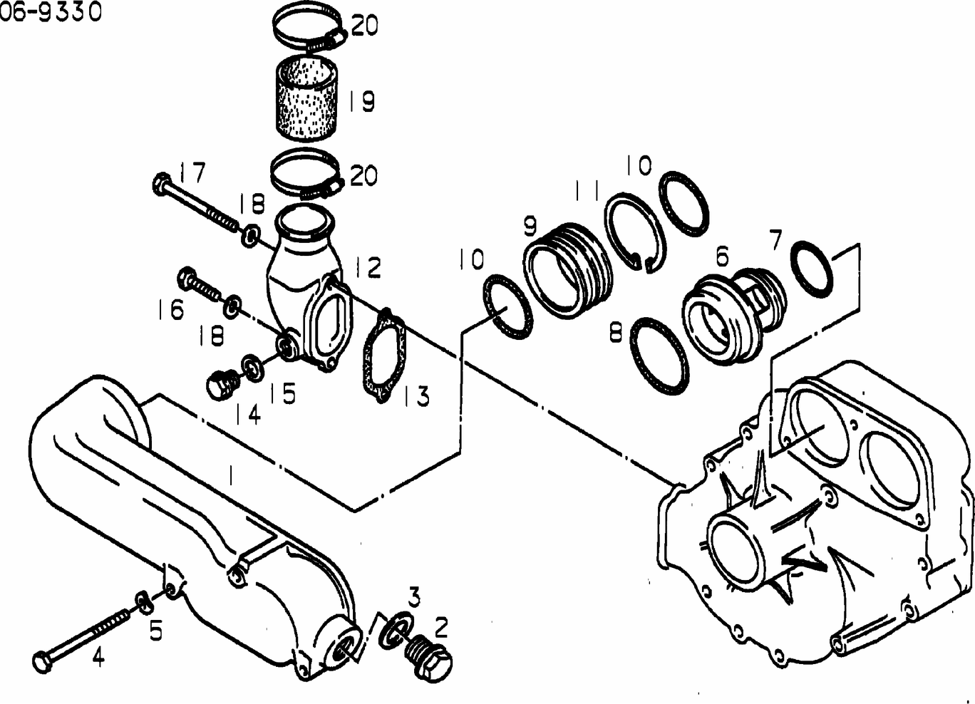 Exploded view of cooling water lines