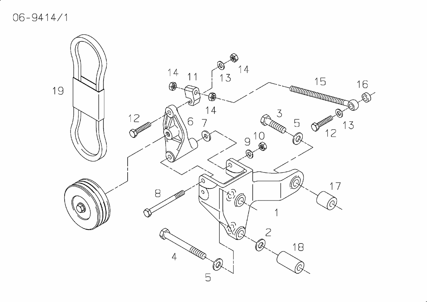 Exploded view of tension pulley