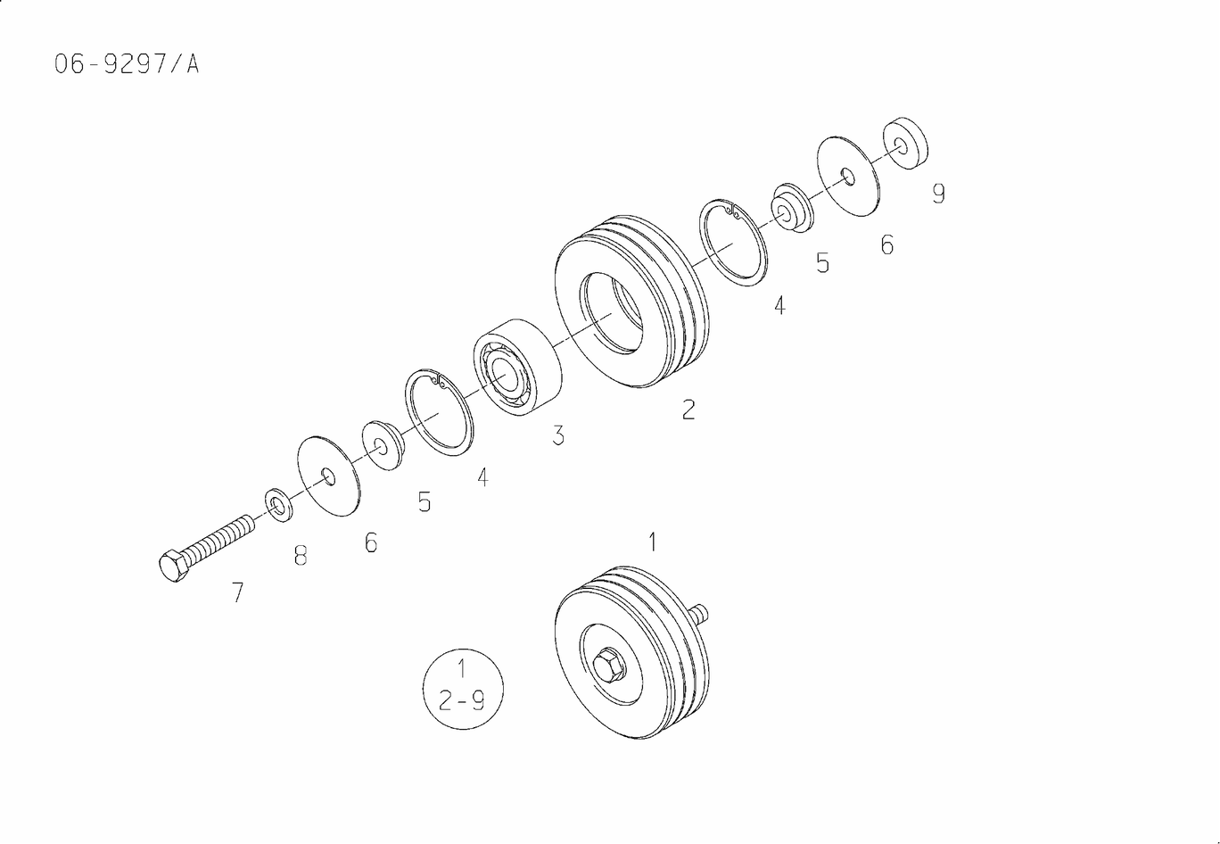 Exploded view of tension pulley