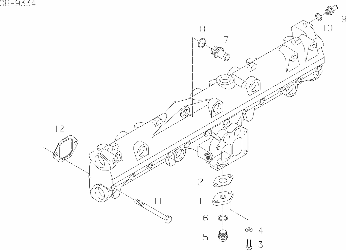 MAN D2866 LXE30 exhaust elbow mounting bolt exploded parts diagram with numbered positions