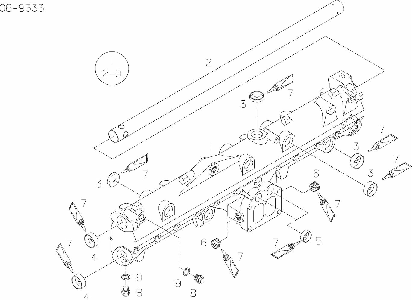 MAN D2866 LXE30 exhaust elbow water cooled exploded parts diagram with numbered positions