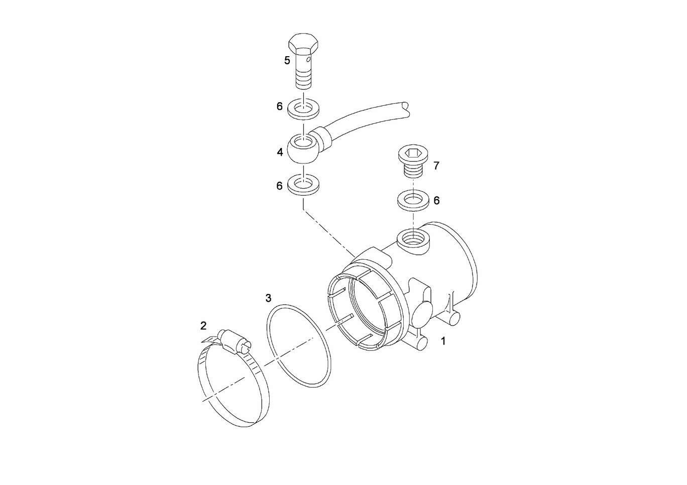 Exploded view of turbocharger air intake mounting parts