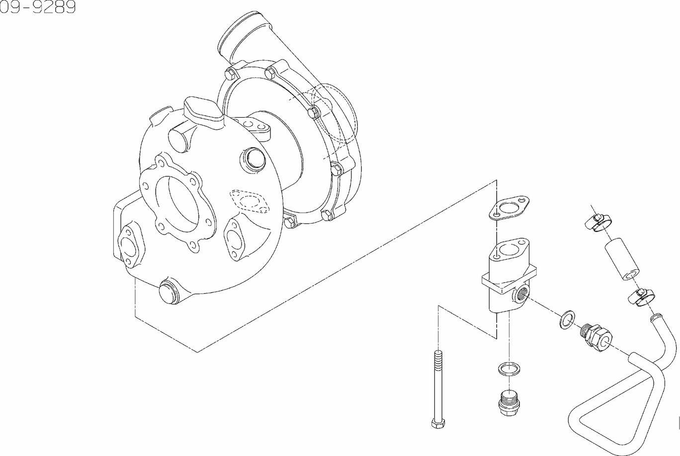 Exploded view of turbocharger coolant pipe